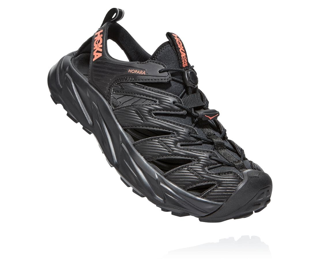 Hoka One One Hopara South Africa - Womens Recovery Sandals - Black / Coral,YZSFH-9567